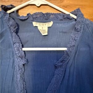 Blue Lace Trim Boho Dress
